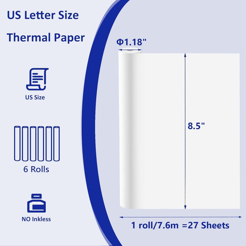 ECIFFO 6 Rolls Thermal Paper 8.5 X 11 Inch, US Letter Paper Roll for M08f M832 Portable Printer, Thermal Printer Paper, Quick-dry A4 Paper Rolls for M08f M832 Inkless - Image 2